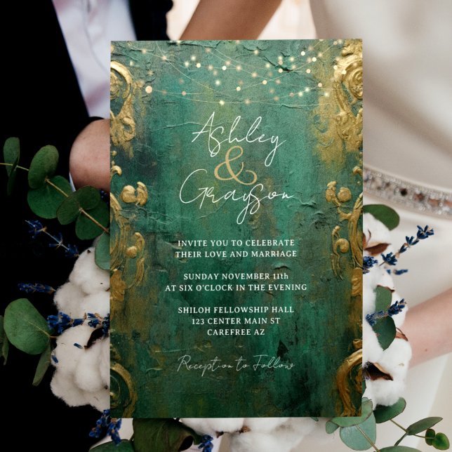 Invitación Boda verde esmeralda y oro (Subido por el creador)