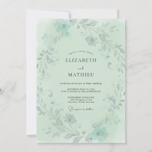 Invitación Boda Verde Espuma de Mar Gris Foliage Eucalipto