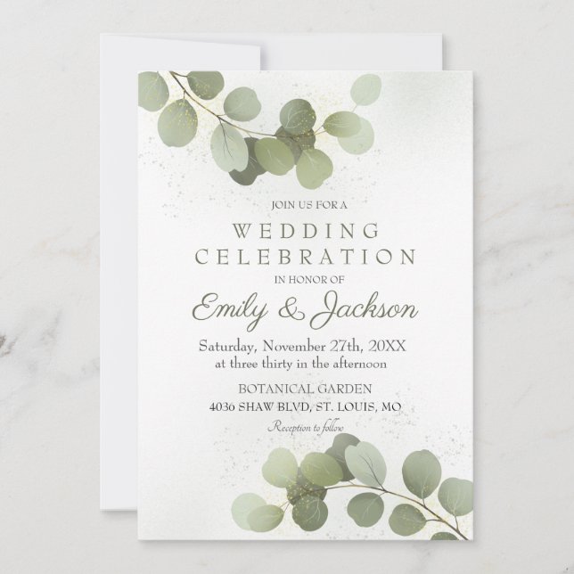 Invitación Boda Verde Eucalipto (Anverso)