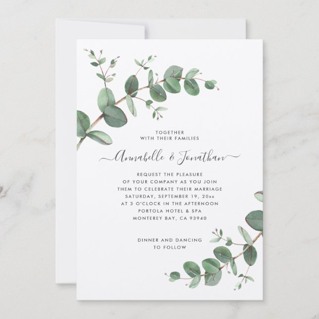 Invitación Boda verde Eucalipto botánico kraft moderno (Anverso)