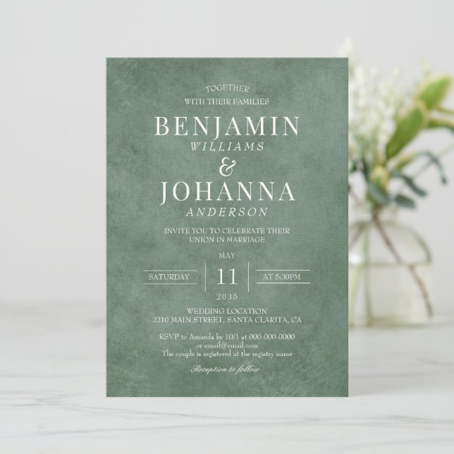 Invitación Boda Verde Eucalyptus Elegante Clásico (Anverso de pie)