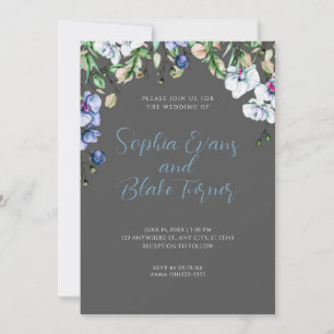 Invitación Boda verde floral azul, blanco y gris moderno