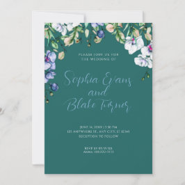Invitación Boda verde floral azul, blanco y verde moderno