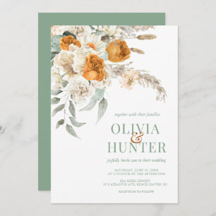 Invitación Boda Verde Floral Bohemio Moderno Sage