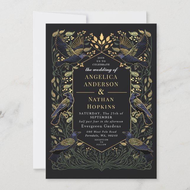 Invitación Boda verde floral de barro gótico encantado (Anverso)