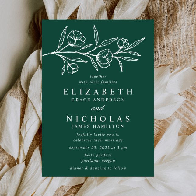 Invitación Boda verde floral esbozada (Subido por el creador)