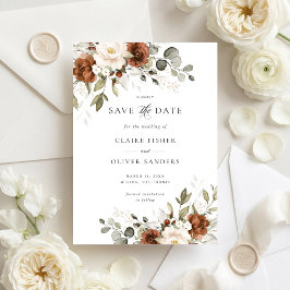 Invitación Boda Verde Floral Óxido Ahorra la Fecha