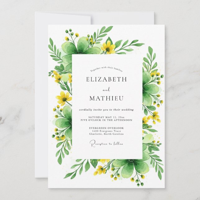 Invitación Boda Verde Floreciente de Verano (Anverso)