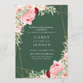 Invitación Boda verde geométrico floral rosa Rubor