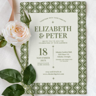 Invitación Boda Verde Groovy de Retro 70