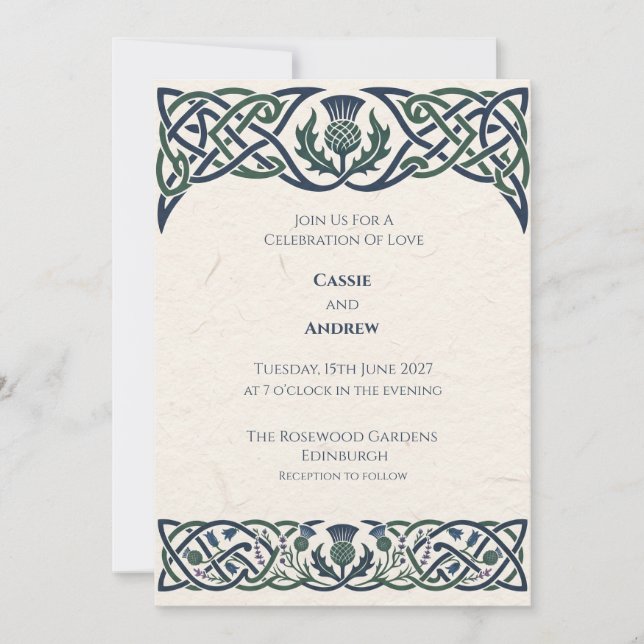 Invitación Boda Verde Mariner Celta Cardo (Anverso)