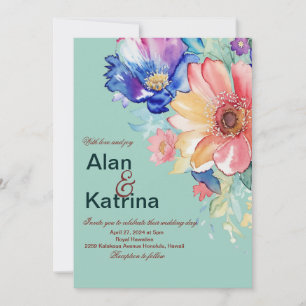 Invitación Boda Verde Menta Floral Audaz