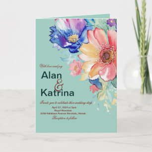 Invitación Boda Verde Menta Floral Negrita Plegada