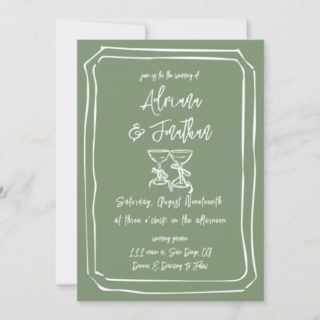 Invitación Boda verde mínimo simple de sabio (Anverso)