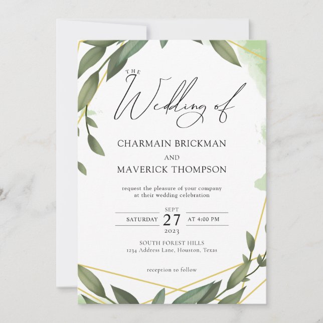 Invitación Boda verde moderno (Anverso)