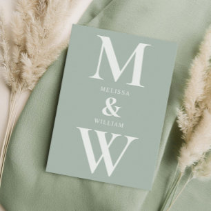 Invitación Boda verde moderno monograma Minimalista