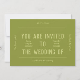 Invitación Boda verde monocromo retro vibrante