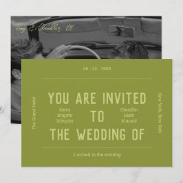 Invitación Boda verde monocromo retro vibrante