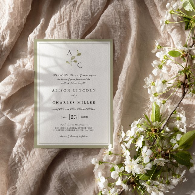 Invitación Boda verde monograma clásico (Subido por el creador)