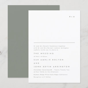 Invitación Boda verde monograma simple elegante