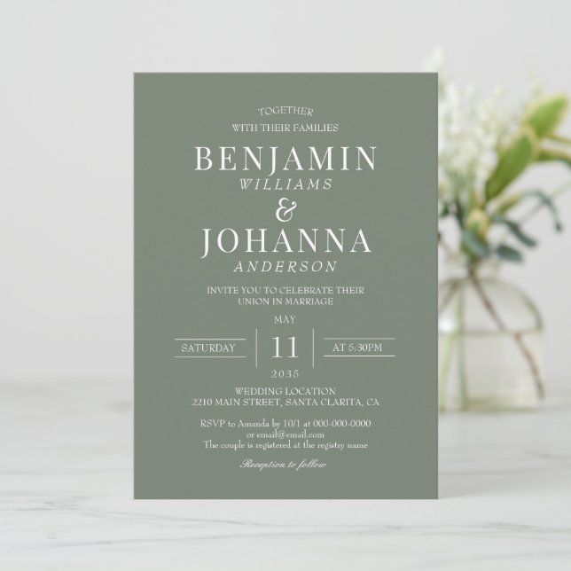 Invitación Boda Verde Moss Elegante Clásico (Anverso de pie)