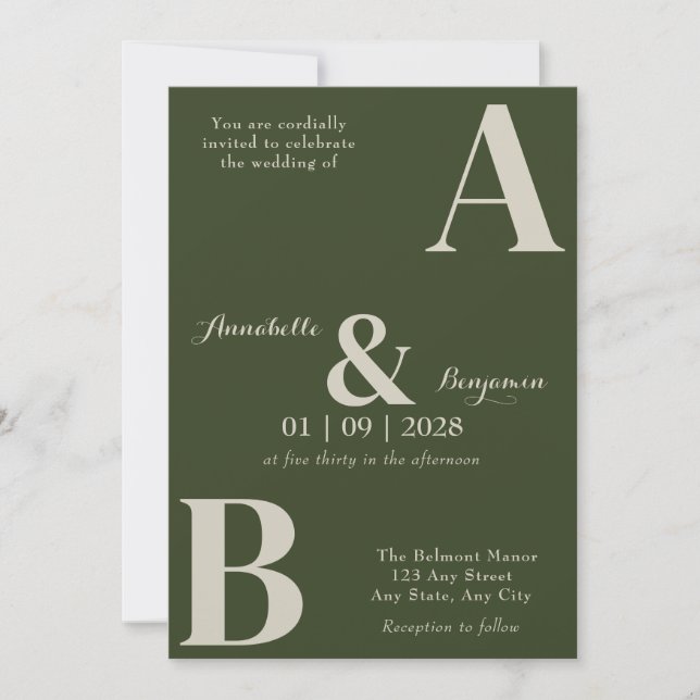 Invitación Boda Verde Moss Elegante Moderno (Anverso)
