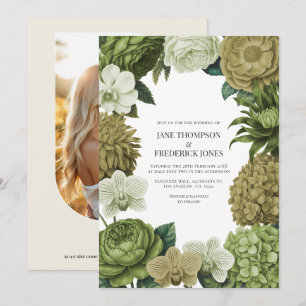 Invitación Boda Verde Musgo, Niebla de Helecho y Pistacho Pál