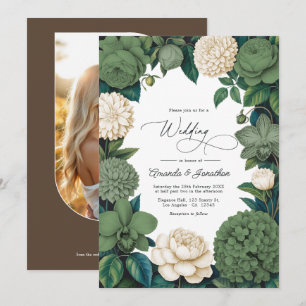 Invitación Boda Verde Musgo, Suave Helecho y Crema Antigua