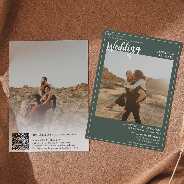 Invitación Boda verde negrita foto del guión código Qr (Subido por el creador)