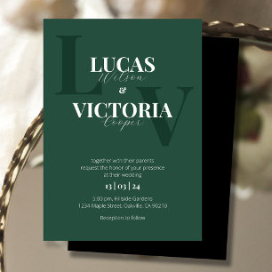 Invitación Boda verde, negro y blanco