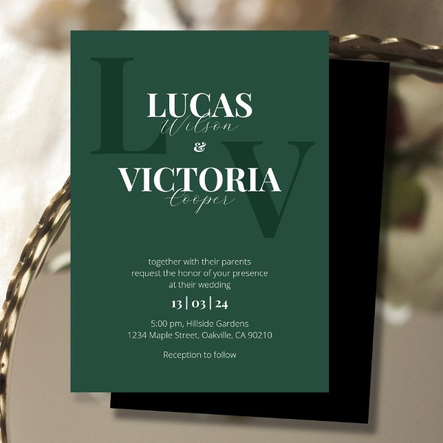 Invitación Boda verde, negro y blanco (Subido por el creador)