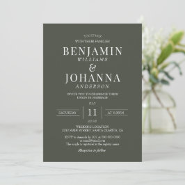 Invitación Boda verde oliva clásico elegante