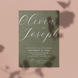 Invitación Boda verde oliva oscuro | Foto minimalista y QR