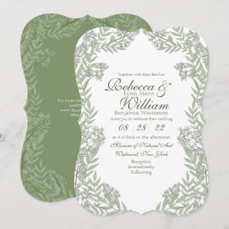 Invitación Boda verde oliva Vintage Botánico