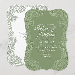 Invitación Boda verde oliva Vintage Botánico