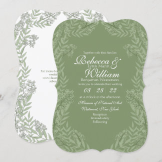 Invitación Boda verde oliva Vintage Botánico