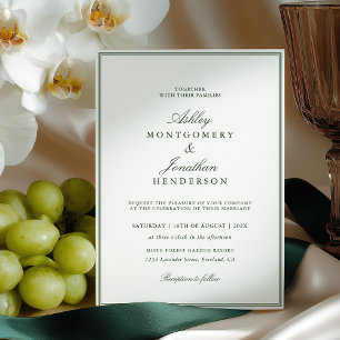Invitación Boda Verde Oscuro Dinero Antiguo