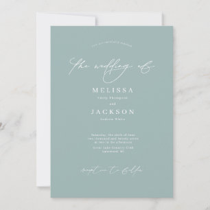 Invitación Boda Verde Pastel Seafoam minimalista guionado