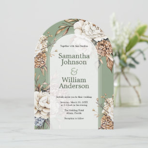 Invitación Boda Verde Peony y Hydrangea Moderno
