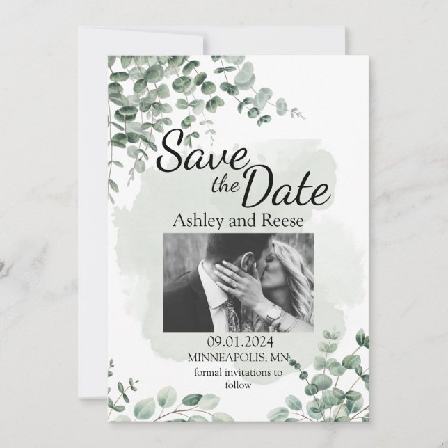 INVITACIÓN BODA VERDE PERSONALIZADA GUARDA LAS FECHAS (Anverso)