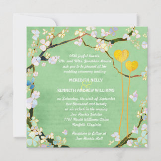 Invitación Boda Verde Pistachio Rústico De Dos Corazones