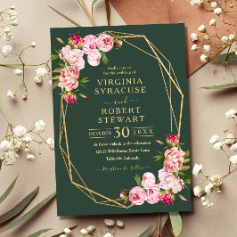Invitación Boda verde real geométrico rosa Rubor