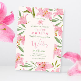 Invitación Boda verde rosa de lirio floral pastel