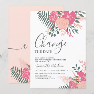 Invitación boda verde rosa primavera moderno cambiar la fecha