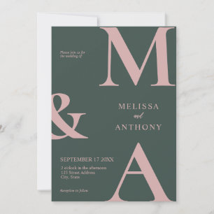Invitación Boda verde rosado Minimalista moderno