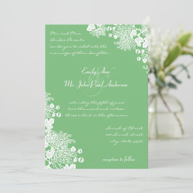 Invitación Boda Verde Rústica de hierba floral romántica invi (Anverso de pie)