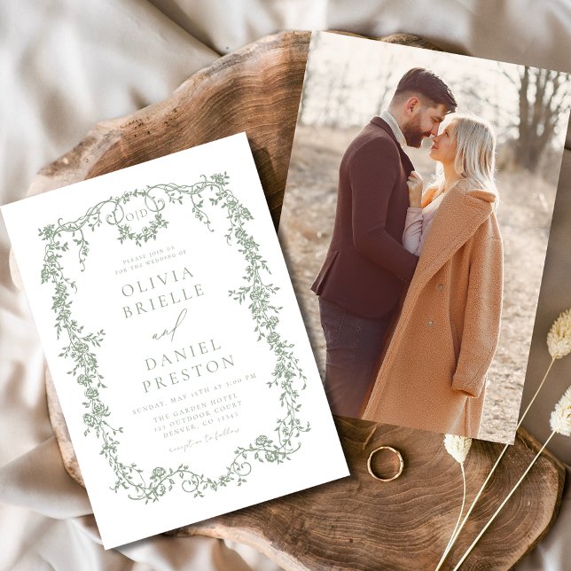 Invitación Boda verde sabio de foto francesa de época victori (Subido por el creador)
