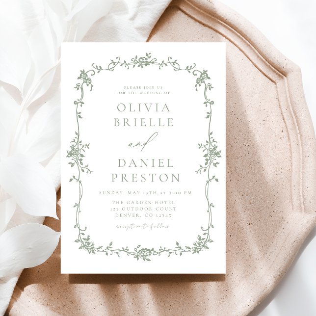 Invitación Boda verde sabio de la época victoriana (Subido por el creador)