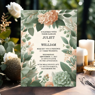 Invitación Boda verde sabio de Rubor color pastel de menta de