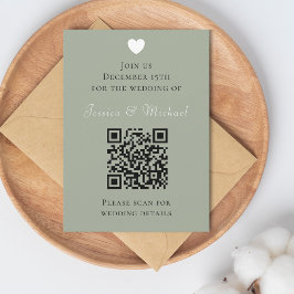 Invitación Boda verde sabio del código QR moderno